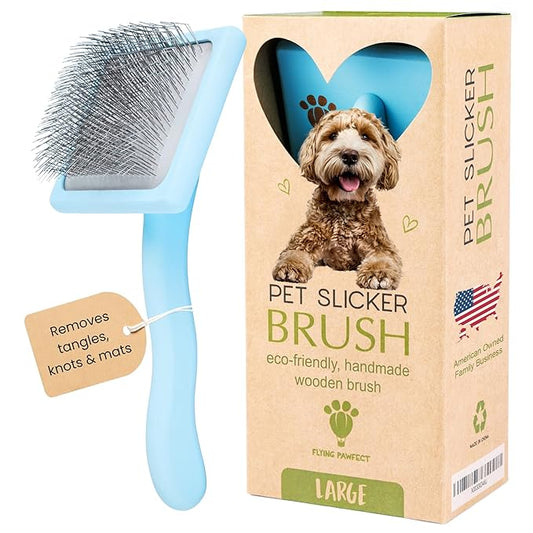 Flying Pawfect Dog Slicker Brush for Grooming Pet Hair - Best For Poodle & Golden Doodle - Long Haired Brush For Dogs - Goldendoodle Long Pins Tool For Dematting- Ideal Gift for Pet Groomers