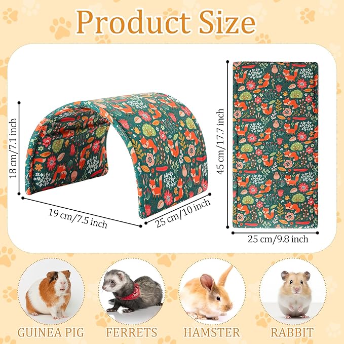 BreezeHug 4 Pcs Guinea Pig Tunnel Foldable Rabbit Hideout Washable and Soft Bunny Hide House Ferret Tunnel Toys Cage Accessories for Small Animal Hamster Hedgehogs Chinchilla(Forest Animals)