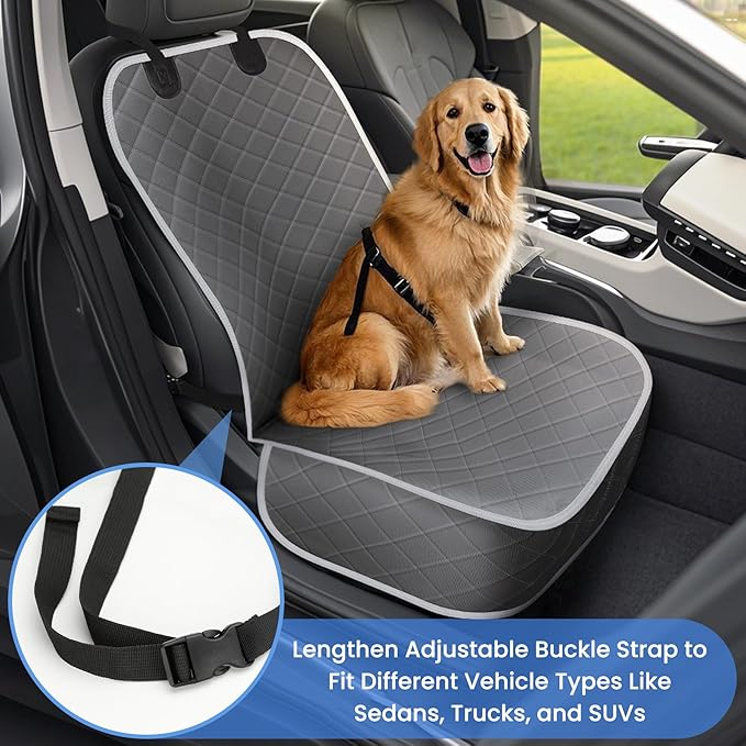 ELONGRIVER Dog Car Seat Covers, Waterproof Front Seat Cover for Dogs, Scratch-Proof, Nonslip Pet Passenger Seat Cover Protector, Universal Fit for Cars Trucks SUVs (Grey, Large Size)