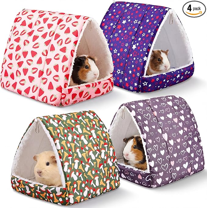 Cinnvoice 4 Pcs Guinea Pig Hideout, Guinea Pig Bed Tunnel, Rabbit Washable Small House Cage Accessories for Bunny Hedgehog Mouse Chinchillas Hamsters Ferrets Bearded Dragons Rats (Classic,9.8 in)