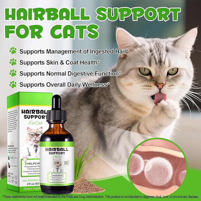 Hairball Treatment for Cats, Cat Hairball Remedy, Hairballs Drops Promotes Natural Passage of Hairballs, Supports Skin & Coat, Digestion, Immune - Chicken Flavor, 60ML