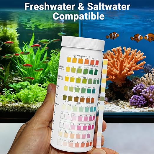 11 in 1 Aquarium Test Strips Kit | Aquarium Ammonia Test Strips | 150 Strips | Quick Accurate Freshwater&Saltwater Fish Tank Water Test Kit for Ammonia,pH,Nitrate,Nitrite,Hardness,Chlorine,Carbonate