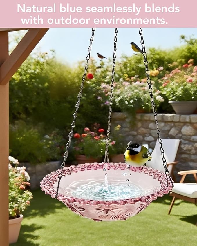 2 Pack Hanging Bird Baths and Feeders for Outdoors, Plastic Bird Bath Bowl & Hanging Feeder for Garden Yard Decor,Lilac Purple