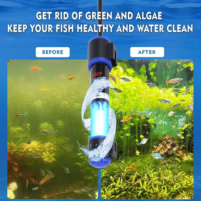 UV-C Aquarium Clean Light with Timer, Mini 3W 5W 7W 9W 11W Submersible Algae Clean Light Water Green Clean Fish Tank Water Clean Lamp for Sump Pond Filter Tank (11W Timer)