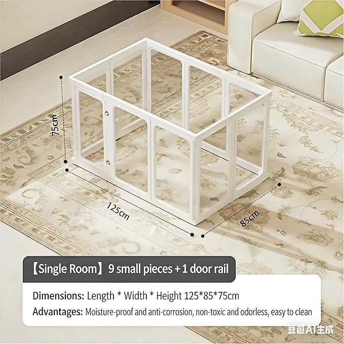Clear Acrylic Dog Playpen with Door,23.6" Puppy Playpen,Easy Assemble Pet Fence,10-Panel for Puppies/Small Dog Play Pen Indoor (White, 23.6 Inch-H, 10 Panel) (White, 75cm9p+1d)