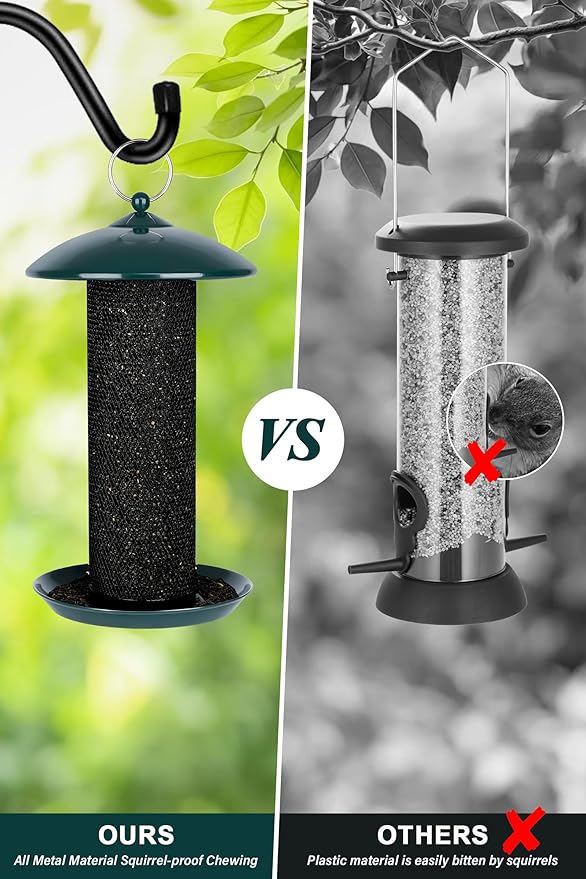Gtongoko 2 Pack Finch Bird Feeders for Outdoors 2.5 LB Capacity Squirrel Proof Metal Mesh Tube Bird Feeders Thistle & Nyjer Seed Hanging Feeder, Green