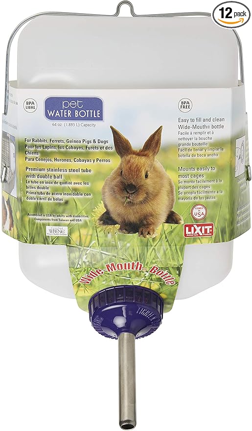Lixit All-Weather Rabbit Water Bottle,64oz,(Pack of 12)