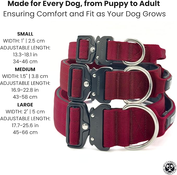 Heavy Duty Dog Collar, Tactical Dog Collar, Dog Collars for Medium Dogs, Waterproof Dog Collar, Dog Training Collar, Quick-Release Metal Buckle, Adjustable Sizes – BULLYBREED (Maroon Red, Medium)