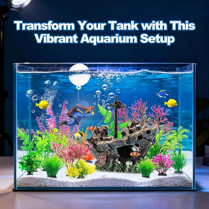 16 Pcs Aquarium Decor Set Shipwreck Decoration Little Diver Floating Fish Tank Decoration Fish Tank Plants