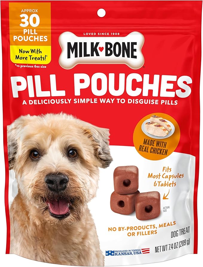 Milk-Bone Pill Pouches Dog Treats with Real Chicken, 30 Count Bags