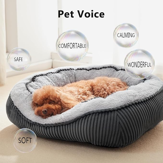 Washable Dog Bed for Small Medium Sized Dogs, Rectangle Small Puppy Cat Dog Beds, Orthopedic Pet Bed, Soft Breathable Calming Pet Sofa Bed Anti-Anxiety with Anti-Slip Buttom, S(20"x19"x6")