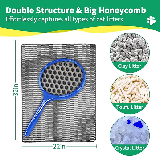 GRELY Cat Litter Mat, 32"x22" Litter Box Trapping Mat for Indoor Cat, 2 Layer Non-Slip Waterproof Urine Proof Collapsible Kitty Pet Rug