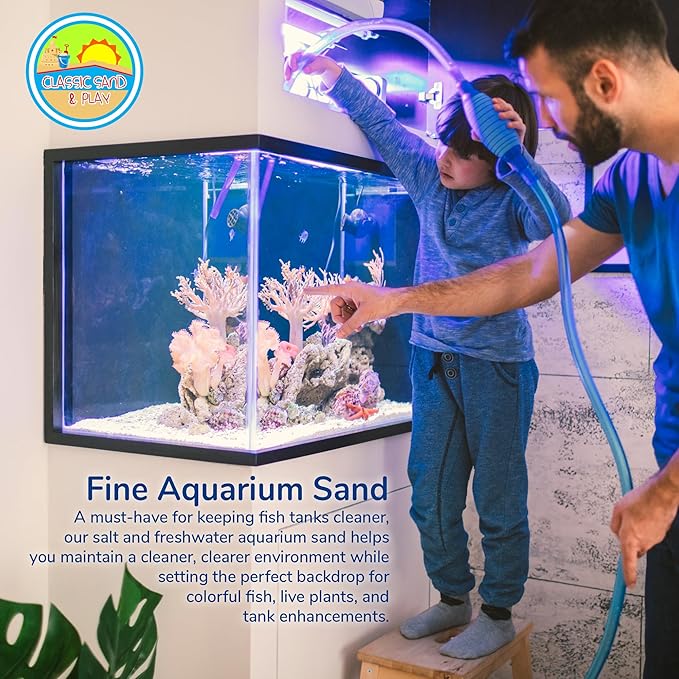 CLASSIC SAND & PLAY Natural Aquarium Sand for Freshwater and Saltwater Tanks, 20 lb. Bag, Improves Filter Life and Filtration Process, Pre-Washed Fine Sand, Rainbow