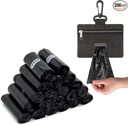 Charmount 200 Count Dog Poop Bags Rolls with Zippered Pouch Dispenser Holder, Extra Thick Leak-Proof Unscented Waste Bags, Coreless Easy Load for Small to Large Dogs