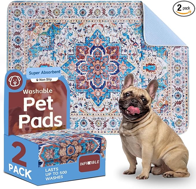 Washable Dog Pee Pads - 2 Pack， 48x36 Inch Large Reusable Absorbent Waterproof Puppy Potty Training Pads, Non-Slip Leakproof Whelping Pet Boho Mat for Crate, Playpen， Kennel & Indoors