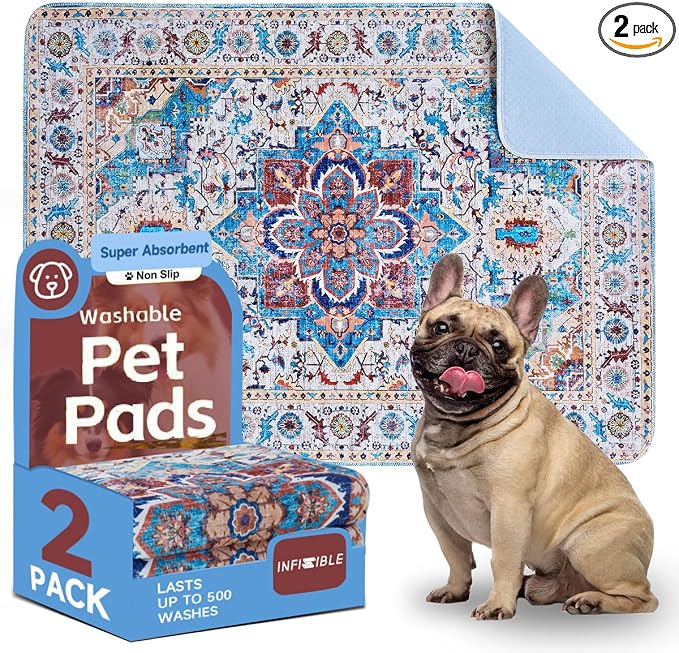 Washable Dog Pee Pads - 2 Pack， 40x26 Inch Large Reusable Absorbent Waterproof Puppy Potty Training Pads, Non-Slip Leakproof Whelping Pet Boho Mat for Crate, Playpen， Kennel & Indoors