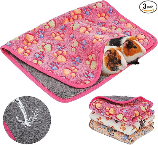 YUEPET Waterproof Guinea Pig Blankets Washable 3 Pack Small Animal Fleece Cage Liners Pet Soft Sleep Mat Pad Cover Warm Flannel Throw for Hamster Guinea Pig Rabbit Chinchilla Hedgehog Ferret 30"×16"