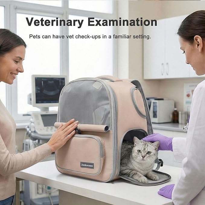 Cat Backpack Carrier Expandable, Breathable Mesh & Lockable Zippers & Shaded Curtains & Multi-Entry, Pet Backpack for Kitty Puppy Small Dogs Up to 18lbs for Travel, Hiking, Car, Vet(Khaki)