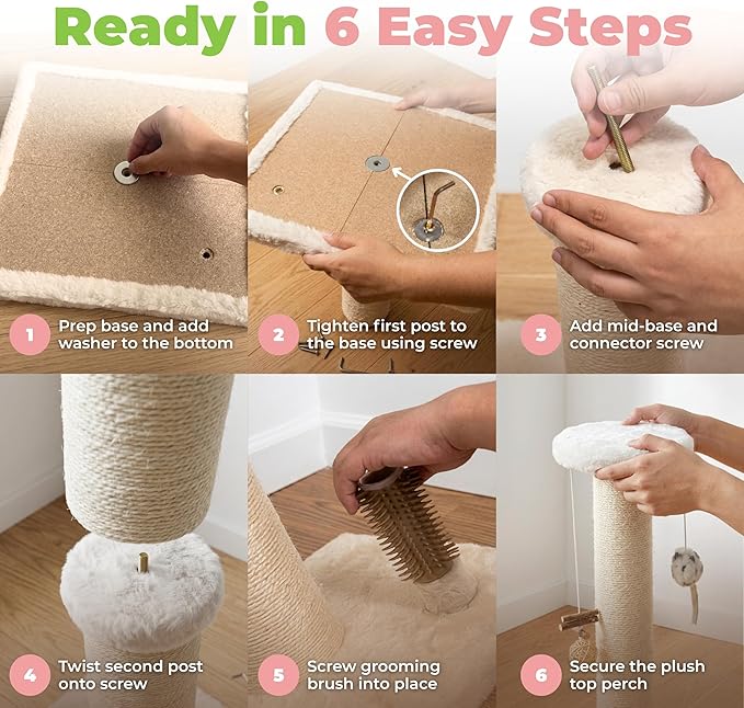 Best Pet Supplies Catify Cat Scratcher, Fun Interactive Scratchers, Posts, Poles, Claw Safe, Furniture Saver Indoor Play Support Natural Cat Behaviors Heavy Duty - Beige, 11.78 x 11.78