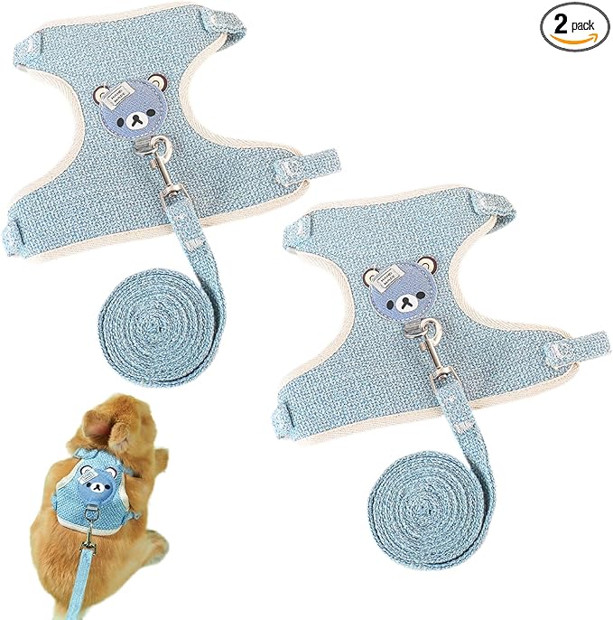 2-Pack Rabbit Harness and Leash Set – Adjustable Small Animal Vest Harness with Safety Buckle – Breathable & Lightweight – Ideal for Rabbits, Ferrets, Guinea Pigs, and Cats (Blue)