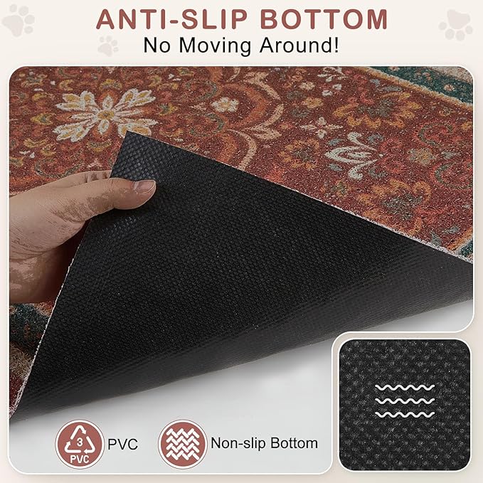 Unicorn Catcher Cat Litter Mat 33" x 22" Non-Slip Litter Box Mat Washable Litter Catcher Mat for Litter Box Indoor Food Mat Supplies Essentials,Red