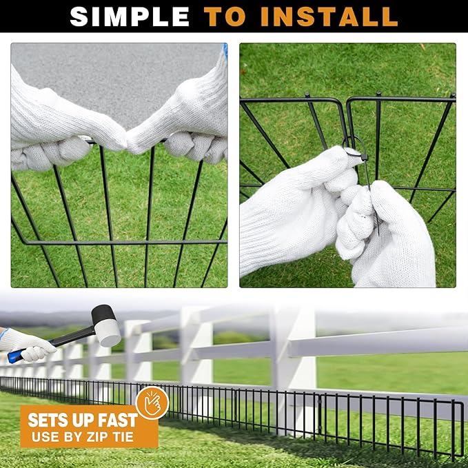 19.83ft(L) X 13inch(H) No Dig Fence, 14 Panels Animal Barrier Fences Rustproof Metal Bottom Fencing Border, Rabbits Dog Digging Blockers Ground Stakes Defense for Outdoor Landscape Patio