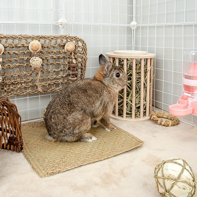 andwe Hay Feeder Less Wasted Wooden Food Feeding Rack for Rabbit Guinea Pig Chinchilla - Standing Pet-self Feeding Hay Manage