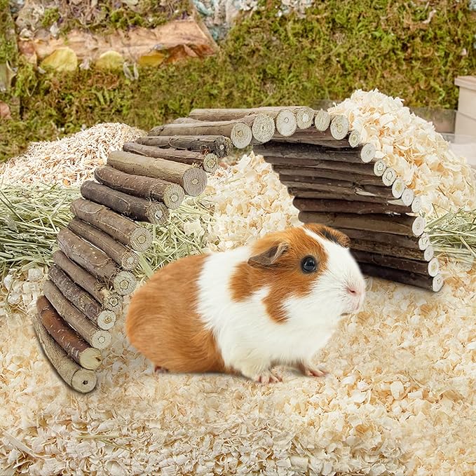 Tfwadmx Wooden Hamster Bridge, Extra Large - Small Animal Bendy Bridge Tunnel Hut Hideout Ladder Hideaway Climbing Chew Toy for Gerbil Guinea Pig Chinchilla Rabbit Ferret Hedgehog Rat Gerbil