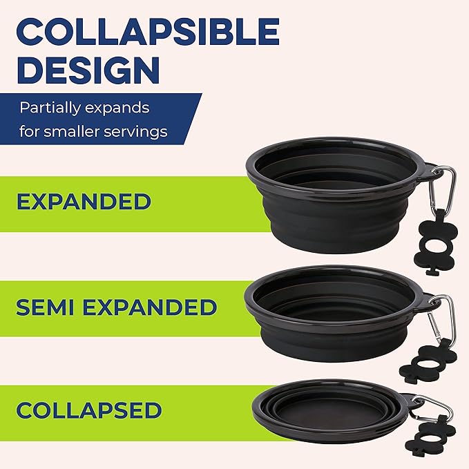 Bonza Collapsible Dog Bowls - X-Large 50 oz, Dog Travel Accessories, Silicone Portable Dogs Bowl & Water Dish with Reinforced Rim & Carabiner for Hiking, Camping, and Car Trips, Moss Green