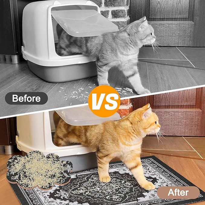 Glittme Cat Litter Mat with Non-Slip Bottom Litter Box Mat 40"X30" Litter Trapping Mat Easy to Clean Washable Cat Food Mat for Kitty,XL