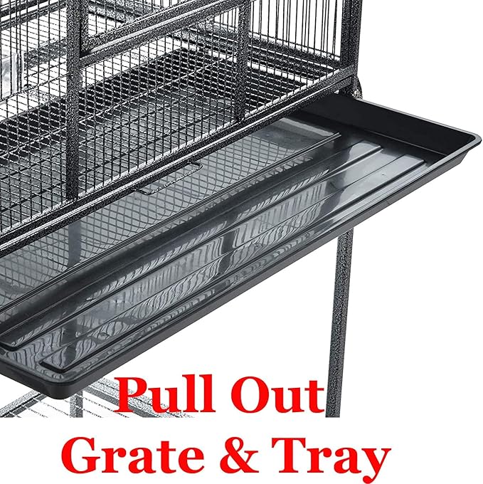 Extra Large Double Birdhouse Treehouse Bird Flight Parrot Center Divider Cage Feeder Doors Side Breeding Doors Easy Clean Pull Out Tray with Detachable Rolling Stand