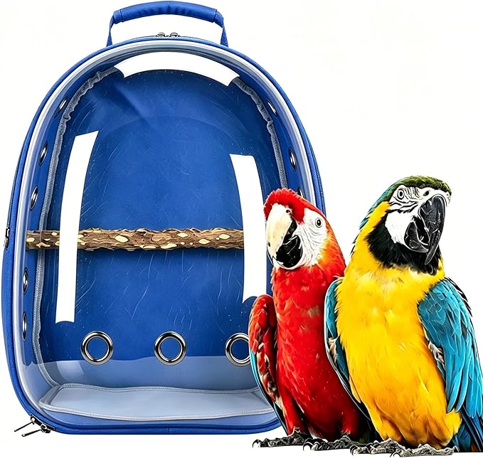 Bird Backpack, Lightweight and Breathable Outdoor Travel Backpack with 12 Breathable Holes, Wooden Pole, Adjustable Shoulder Strap for Birds and Pets (Deep Blue)