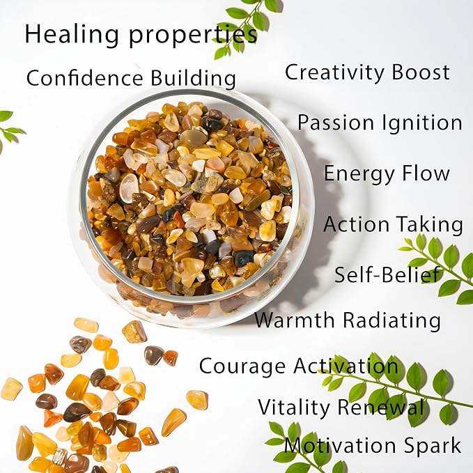 Carnelian Agate Crystal Chips 1lb 1000+pcs Natural Aquarium Gravel Rocks Polished Crushed Stone Pieces Fish Tank Pebbles Vase Filler Irregular Shaped Tumbled Gemstone for Indoor Decor