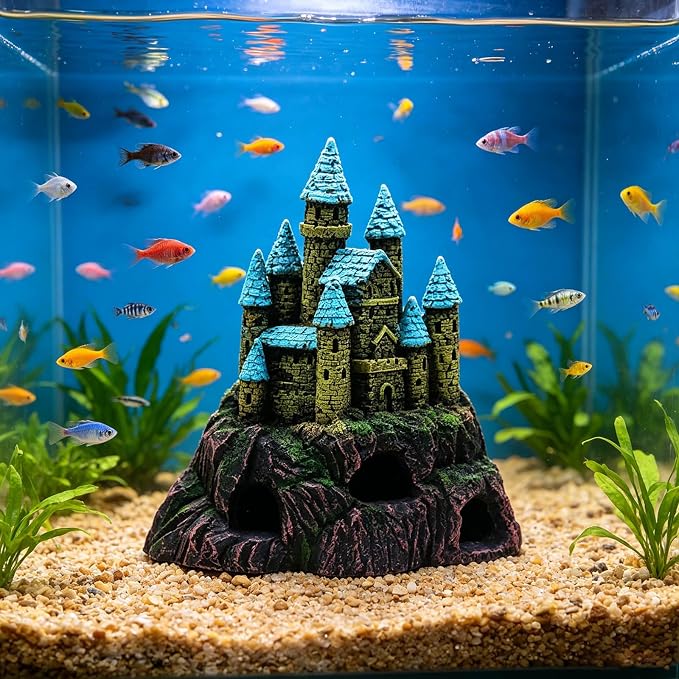 Artistic Underwater Castles Hideouts for Fish and Shrimp Durability Resin Aquariums Ornament Fish Tanks Castles Cave Resin Aquarium Decoration