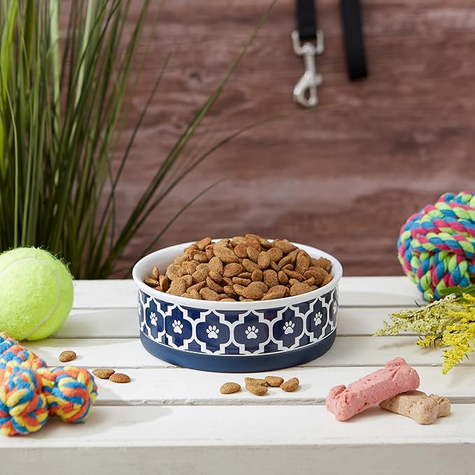 Bone Dry Lattice Collection Pet Bowl & Canister, Single Dish, Medium 6x2", Nautical Blue