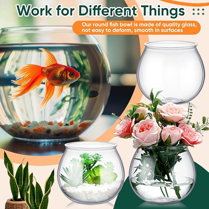 FoldTier 24 Pcs Plastic Fish Bowls 27 Oz Clear Round Vase Centerpieces | Shatterproof Acrylic Fish Bowl Drinks Container, Perfect Parties Wedding Table Decor, Versatile as Floral Vase or Terrarium