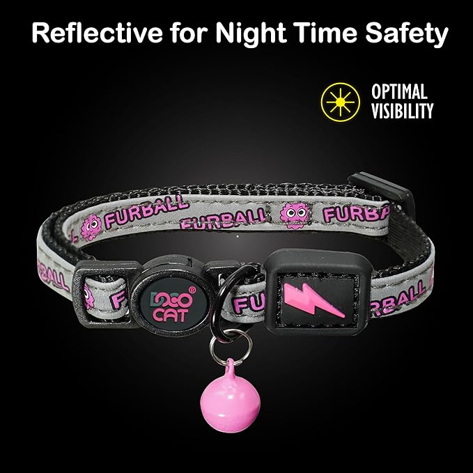DOCO Cat Collar Breakaway Safety Buckle with Bell | Reflective Red Adjustable Nylon Collar for Kittens & Adult Cats | Comfortable & Safe for Girls & Boys | Neck 3/8" x 7.5-12",Weight Up to 13lb