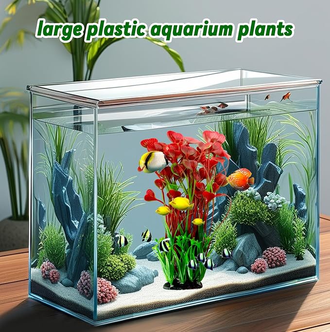 kathson Tall Plastic Aquarium Plants,16 Inches Artificial Plant for Fish Tank Large Silk Aquarium Plants Decor Freshwater and Saltwater Fish Tank Seaweed Decorations for Small Tanks
