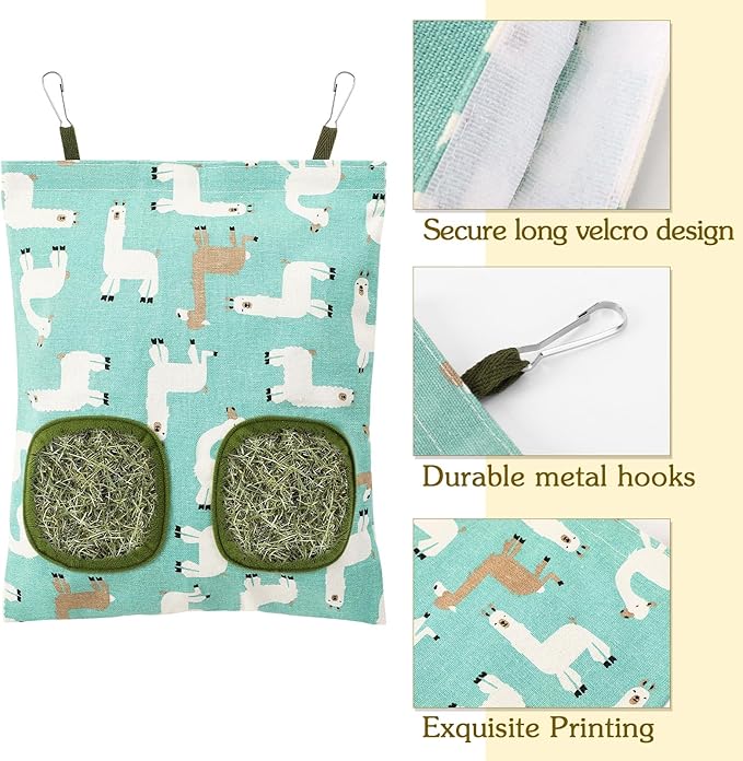 UPINS 3Pcs Hay Bag for Rabbits - 2-Hole Guinea Pig Hanging Hay Feeder for Rabbits, Chinchillas, Hamsters & Small Pets