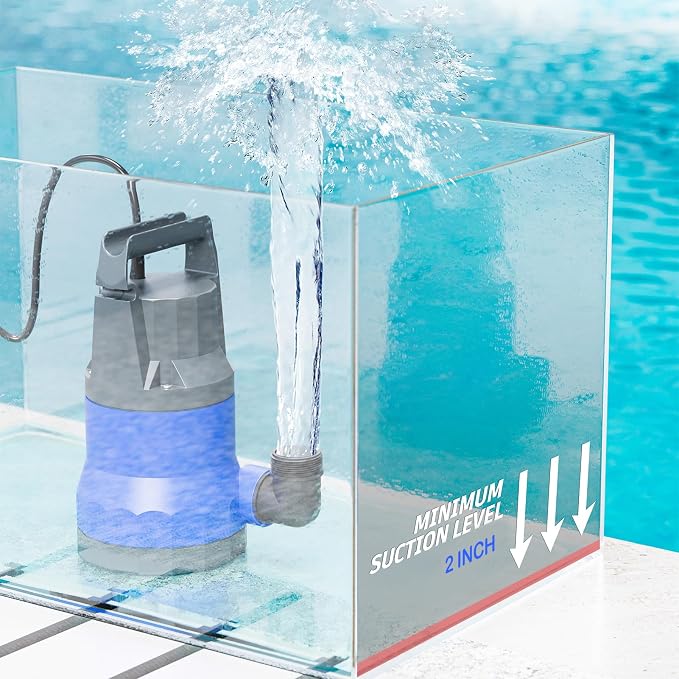 Sump Pump 1HP Submersible Water Pump 3700GPH Electric Utility Pumps | Draining from Pool Pond Tubs with 16.4ft Power Cord