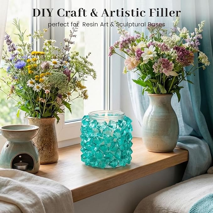 DOMESTAR Teal Fake Ice Rocks, 150 PCS Acrylic Crystal for Vase Fillers | Fake Diamonds for Table Centerpieces Birthday Party Decor, Fish Tanks Decor Table Scatter DIY Craft Supplies