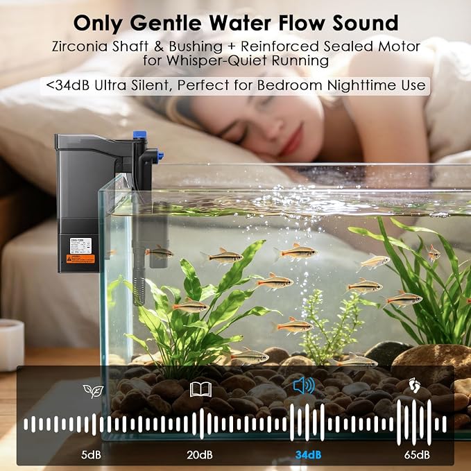 Aquarium Filter 317GPH for 40-70 Gallon Fish Tank, Hang On Back U-V Light Surface Skimmer Sponge, 4-Stage Water Cleaner Freshwater Saltwater Green Killing Deodorization Machine Crystal Suspension