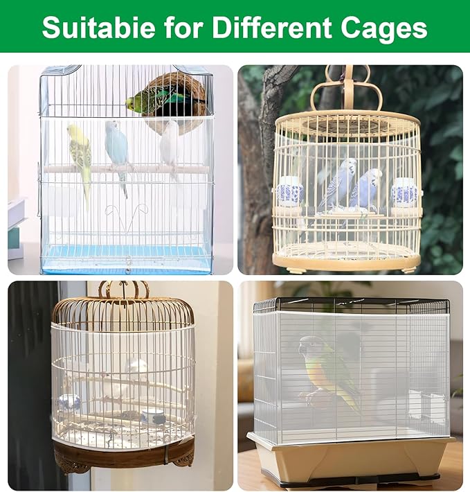 Seed Catcher for Bird Cage, Adjustable Bird Cage Seed Catcher, Stretchy Mesh Seeds Catchers for Birds Cages, White Parrot Enclosure Cover, Easy to Install & Clean