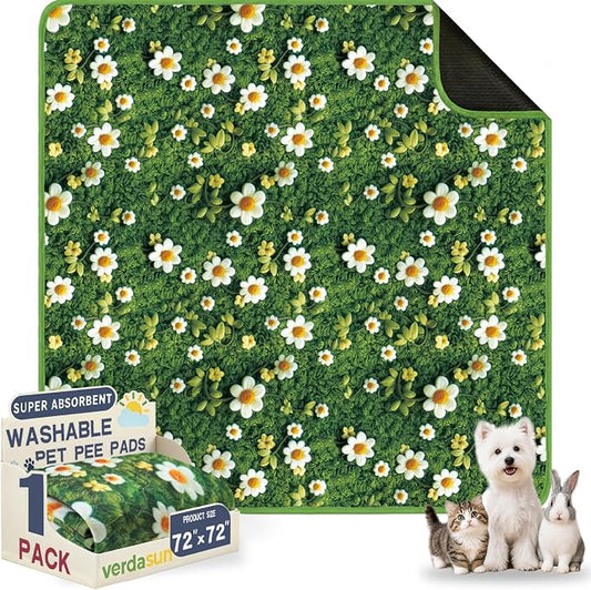 Washable Pee Pads for Dogs, Reusable Puppy Potty Training Pads, Ultra-Absorbent Thick Waterproof Leak-Proof Non-Slip Pads & Mat for Crate, Playpen, Floor, Whelping & Housebreaking , 1 Pack 72"x72"