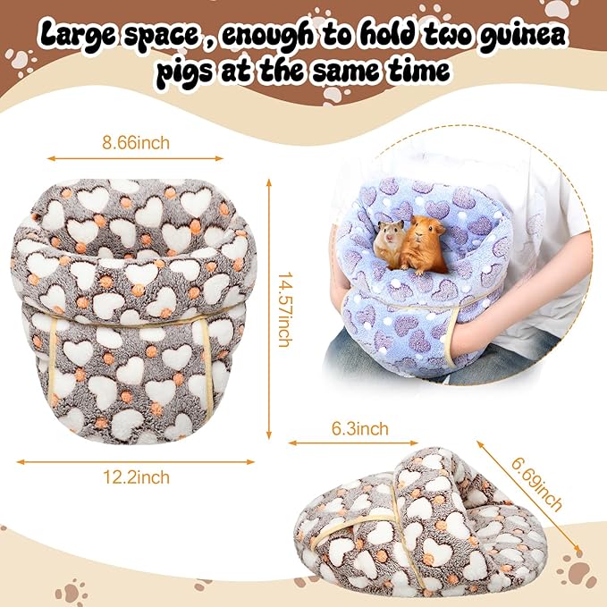 Wenqik 2 Pcs Guinea Pig Hideouts Guinea Pig Bed Washable Bunny Bedding Cuddle Warm Small Pet Sack Supplies Portable Pet Carrier Cage Nest Accessories for Cage(Gray, Pink,Heart)