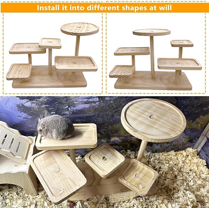 Hamster Climbing Toy Ledge Wooden Gerbil Playground Exercise Platform Enrichment Shelf Hamster Cage Accessories for Mouse Dwarf Rat Sugar Glider