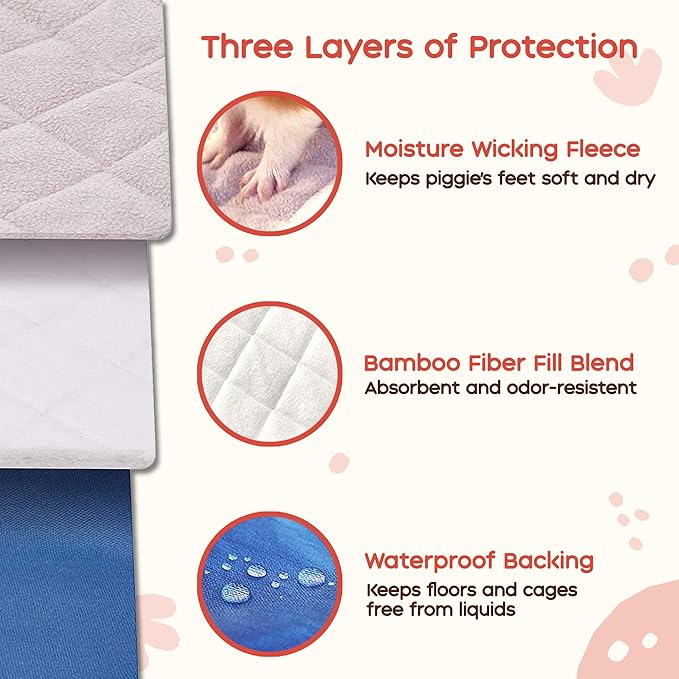 GuineaDad Liner | Guinea Pig Fleece Cage Liners | Guinea Pig Bedding | Burrowing Pocket Sleeve | Extra Absorbent | Waterproof Bottom (C&C 2x4, Orange)