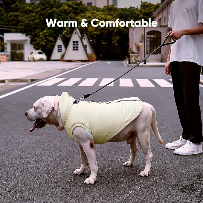 Vecomfy Fleece Lining Dog Hoodie with Harness Built in,Extra Warm Small Dog Jacket in Winter Puppy Coats with Hooded,Light Yellow M