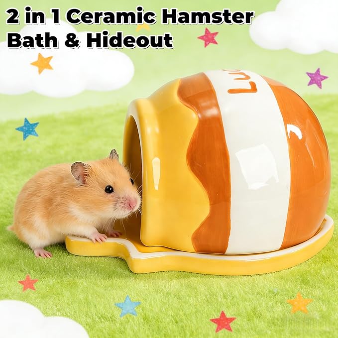 Honey Hamster Hideout, Ceramic Small Pet Hideaway House, Guinea Pig Habitat Decor, Cute Syrian Hut, Chinchilla Cage Accessories for Dwarf Hamsters, Mice, Rats, Toads