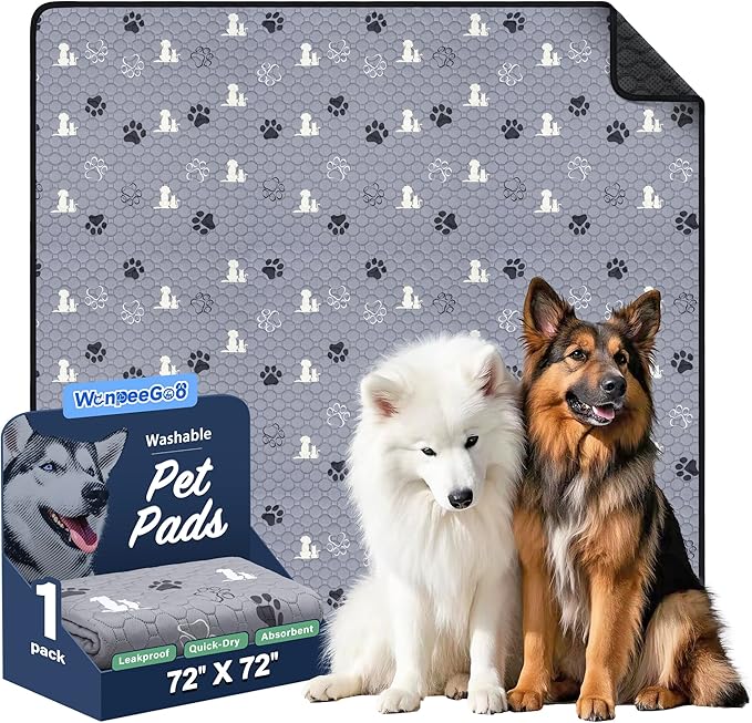 WanpeeGoo Washable Dog Pads - Extra Large Reusable Training Mat, Absorbent Non-Slip Potty Pads for Dogs, Grey 72"x72"